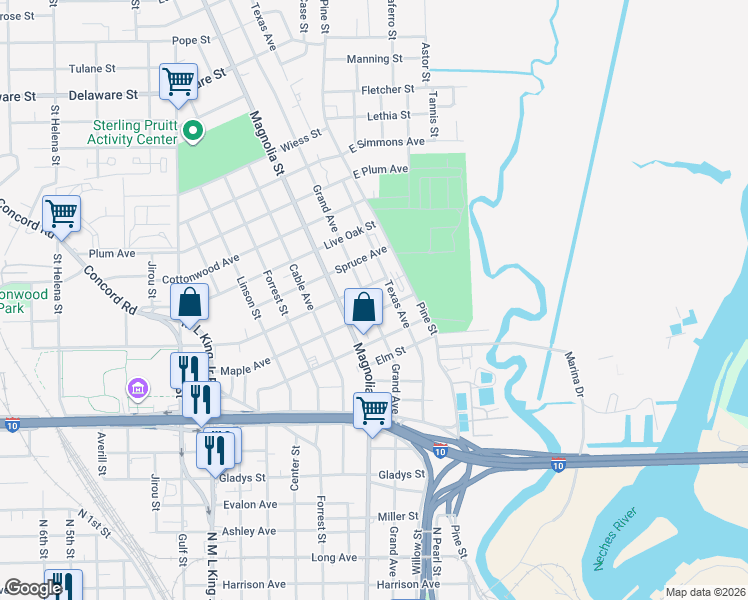 map of restaurants, bars, coffee shops, grocery stores, and more near 2136 Grand Avenue in Beaumont