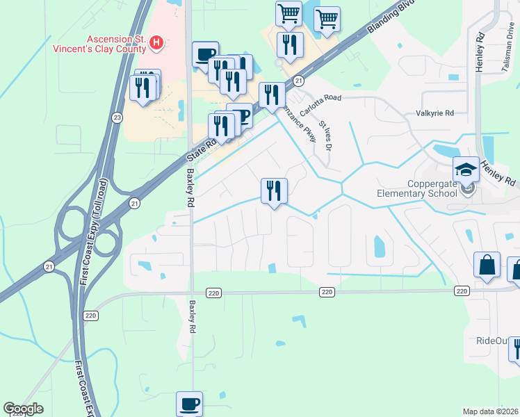 map of restaurants, bars, coffee shops, grocery stores, and more near 1831 Quebec Court in Middleburg