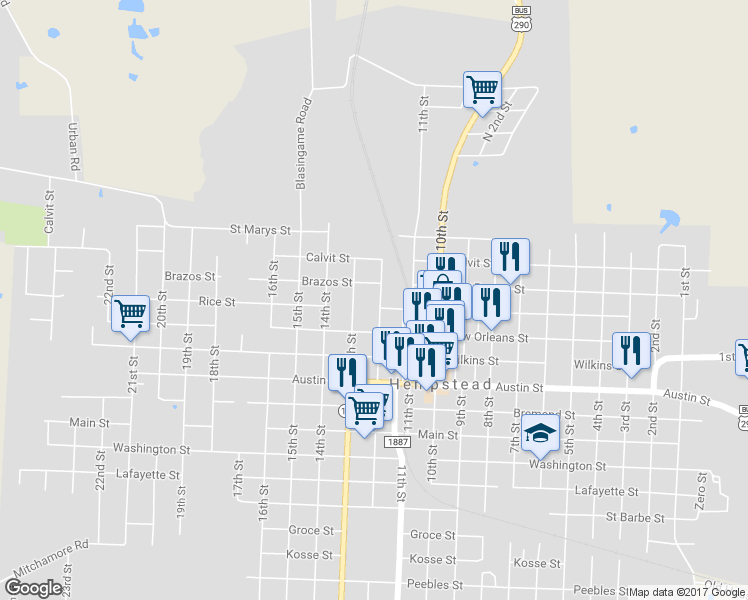 map of restaurants, bars, coffee shops, grocery stores, and more near 435 12th Street in Hempstead