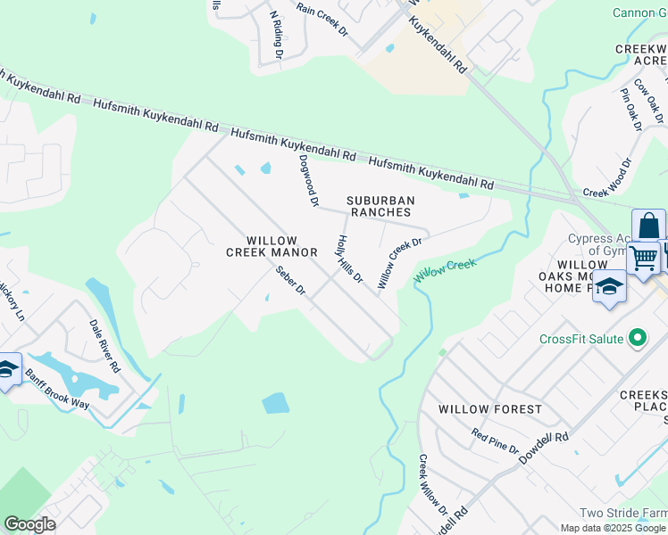 map of restaurants, bars, coffee shops, grocery stores, and more near 8707 Kerr Drive in Tomball