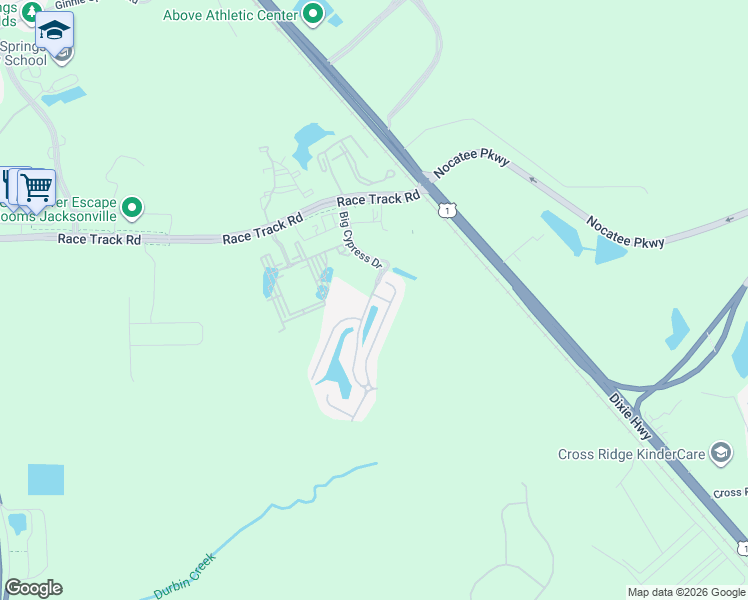 map of restaurants, bars, coffee shops, grocery stores, and more near 301 Cherry Way in Saint Johns