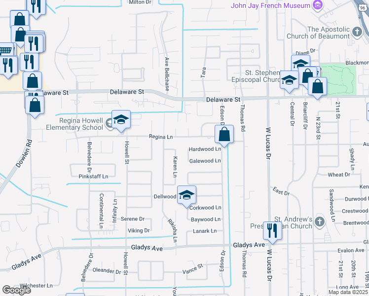 map of restaurants, bars, coffee shops, grocery stores, and more near 1995 Carson Dr in Beaumont