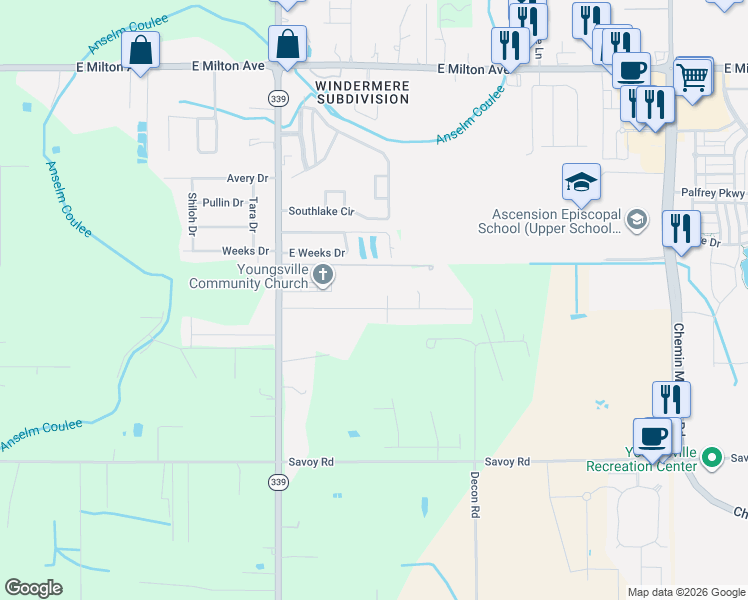 map of restaurants, bars, coffee shops, grocery stores, and more near 127 Longpointe Road in Youngsville