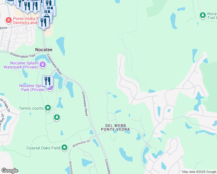 map of restaurants, bars, coffee shops, grocery stores, and more near 350 Marsh Hollow Road in Ponte Vedra Beach