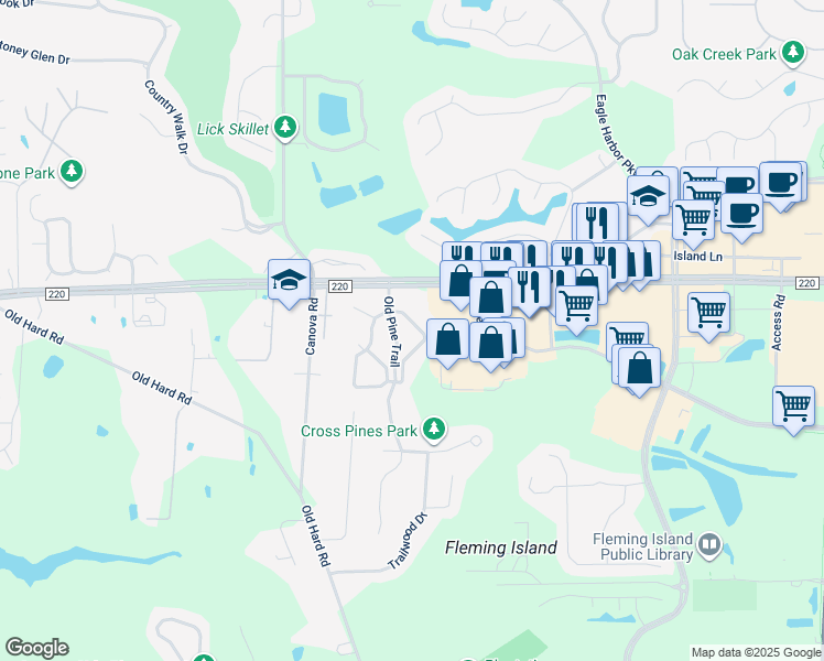 map of restaurants, bars, coffee shops, grocery stores, and more near 1717 County Road 220 in Fleming Island