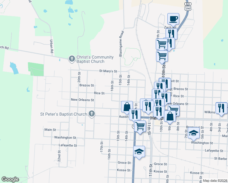 map of restaurants, bars, coffee shops, grocery stores, and more near 1376 16th Street in Hempstead
