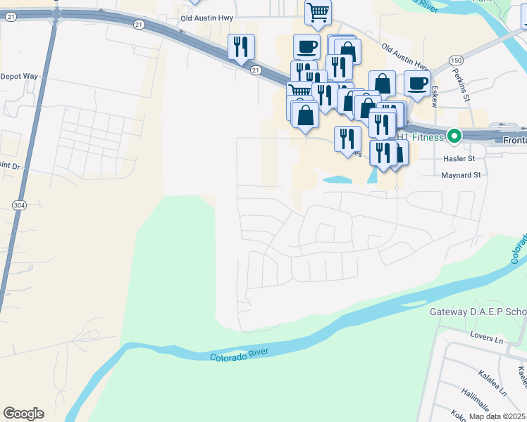 map of restaurants, bars, coffee shops, grocery stores, and more near in Bastrop