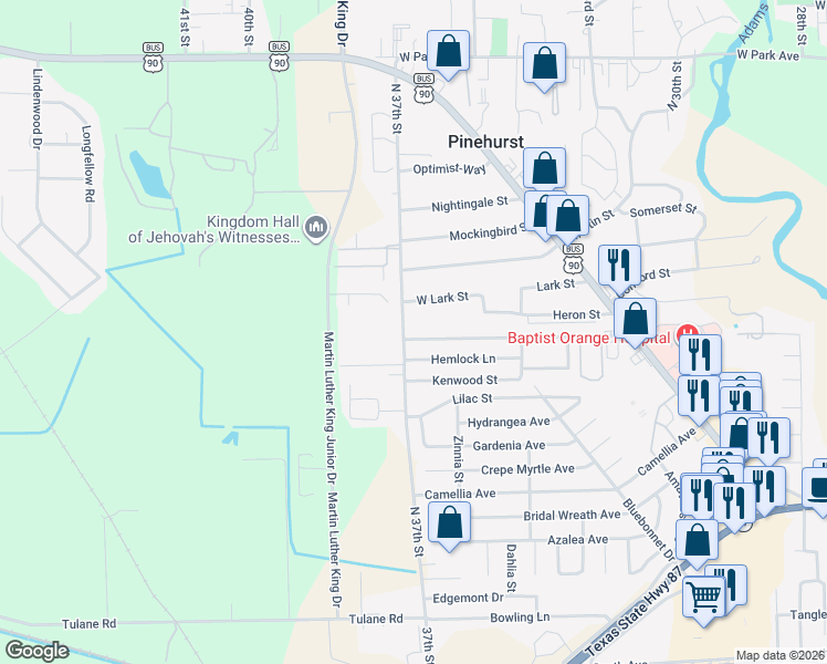 map of restaurants, bars, coffee shops, grocery stores, and more near 3745 Ridgemont Drive in Orange