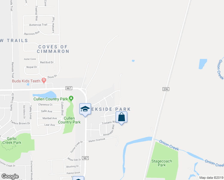 map of restaurants, bars, coffee shops, grocery stores, and more near 1269 Haleys Way Drive in Buda