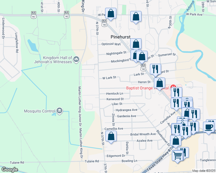 map of restaurants, bars, coffee shops, grocery stores, and more near 3745 Ridgemont Drive in Orange