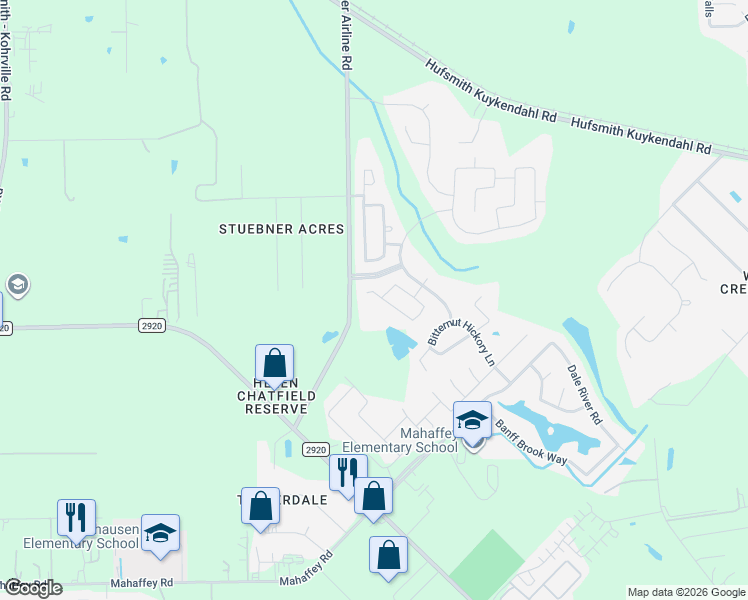 map of restaurants, bars, coffee shops, grocery stores, and more near 23407 West Pine Ivy Lane in Tomball