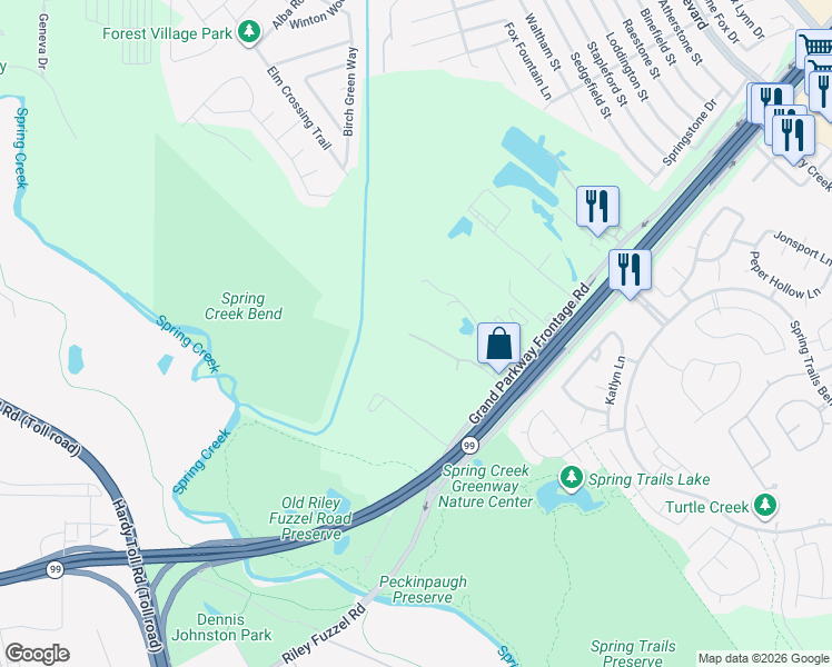 map of restaurants, bars, coffee shops, grocery stores, and more near 1623 Riley Fuzzell Road in Spring
