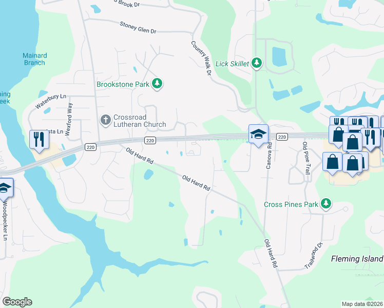 map of restaurants, bars, coffee shops, grocery stores, and more near County Road 220 in Orange Park