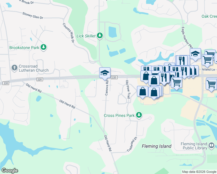 map of restaurants, bars, coffee shops, grocery stores, and more near 1732 Sanctuary Way in Fleming Island