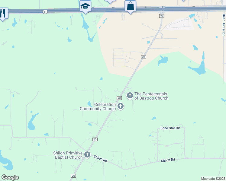 map of restaurants, bars, coffee shops, grocery stores, and more near 274 Farm to Market 20 in Bastrop