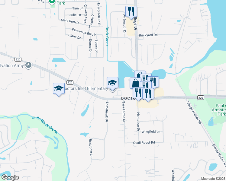map of restaurants, bars, coffee shops, grocery stores, and more near 2634 County Road 220 in Middleburg