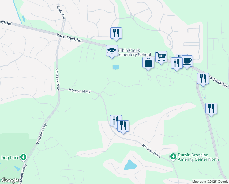 map of restaurants, bars, coffee shops, grocery stores, and more near 721 Castledale Court in Jacksonville