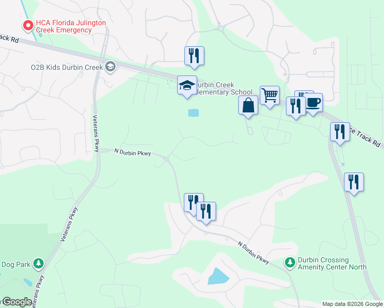map of restaurants, bars, coffee shops, grocery stores, and more near 732 Castledale Court in Saint Johns