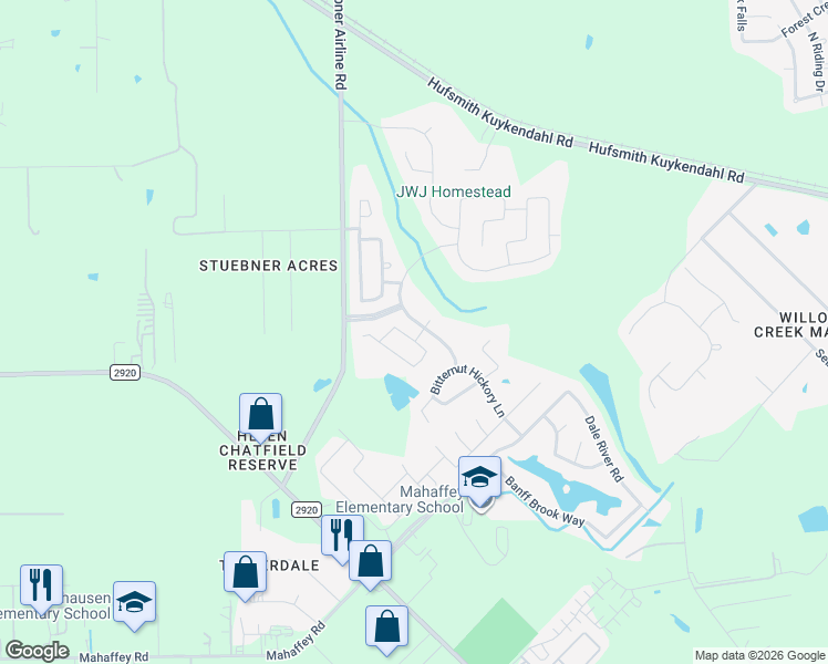 map of restaurants, bars, coffee shops, grocery stores, and more near 23318 West Pine Ivy Lane in Tomball