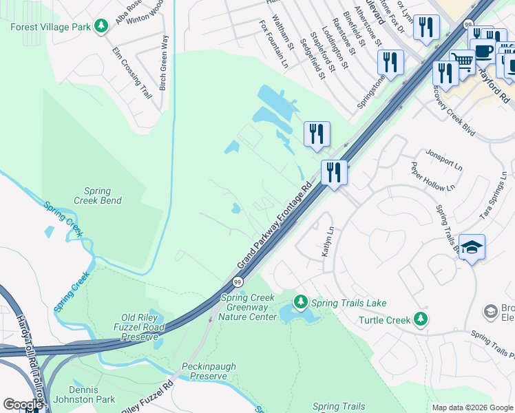 map of restaurants, bars, coffee shops, grocery stores, and more near 1801 Riley Fuzzel Road in Spring
