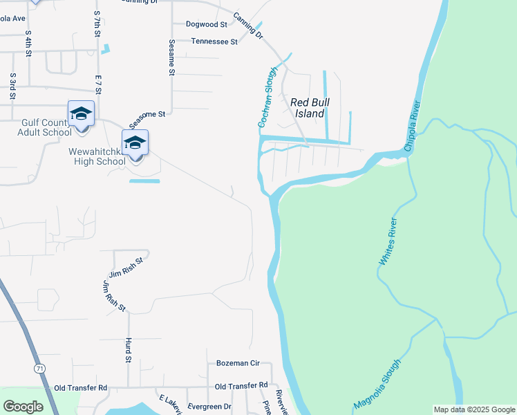 map of restaurants, bars, coffee shops, grocery stores, and more near 1161 East River Road in Wewahitchka