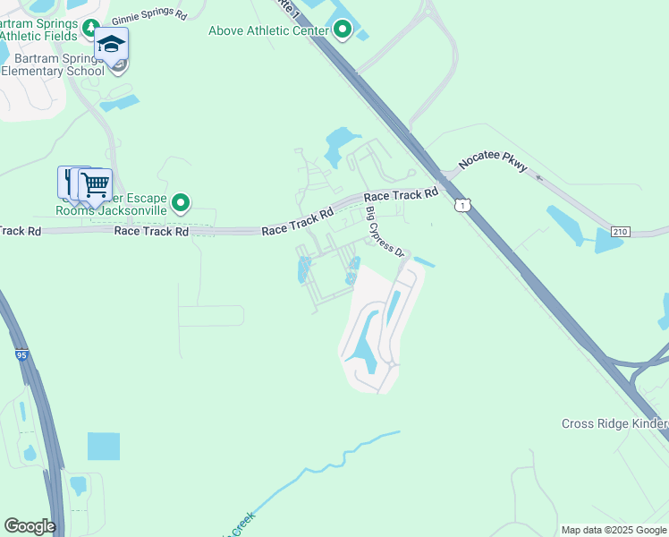 map of restaurants, bars, coffee shops, grocery stores, and more near 6322 Race Track Road in Saint Johns