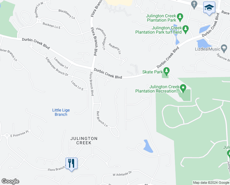 map of restaurants, bars, coffee shops, grocery stores, and more near 488 Bell Branch Lane in Jacksonville