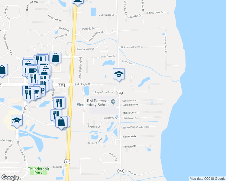 map of restaurants, bars, coffee shops, grocery stores, and more near 714 Eagle Cove Drive in Fleming Island