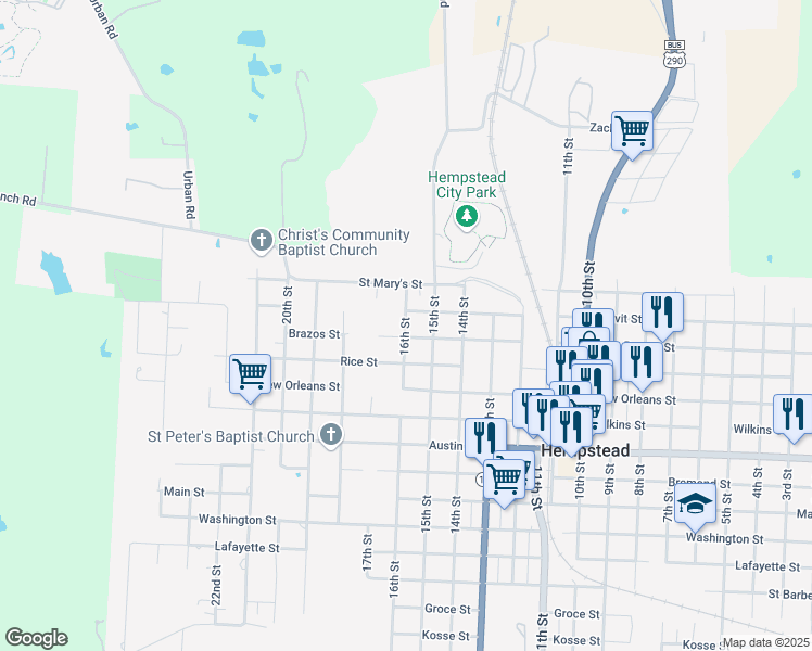 map of restaurants, bars, coffee shops, grocery stores, and more near 301 16th Street in Hempstead