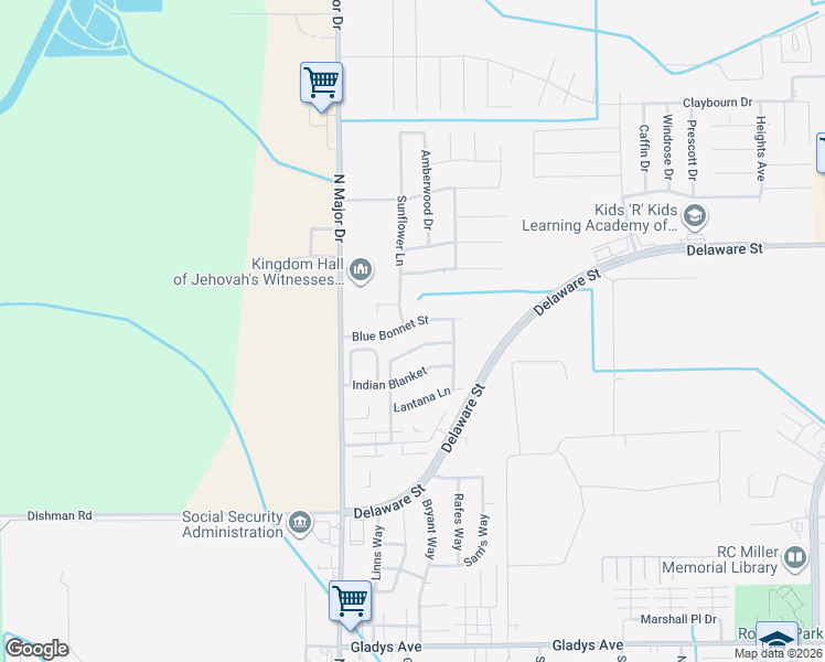 map of restaurants, bars, coffee shops, grocery stores, and more near 7855 Blue Bonnet Lane in Beaumont