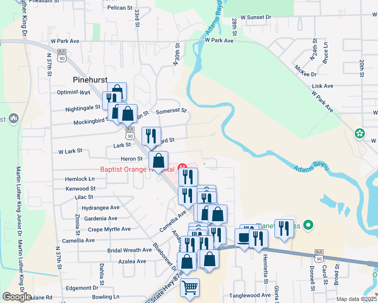 map of restaurants, bars, coffee shops, grocery stores, and more near Lexington Drive in Orange County