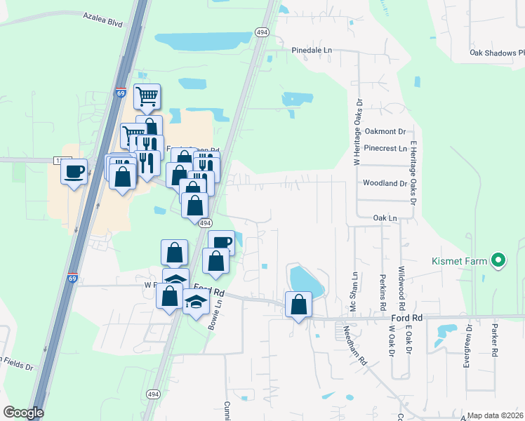 map of restaurants, bars, coffee shops, grocery stores, and more near 1 Royal Purple Lane in Porter