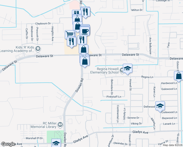 map of restaurants, bars, coffee shops, grocery stores, and more near 6255 Park West Drive in Beaumont