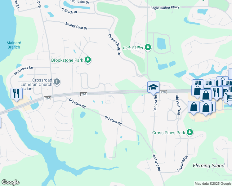 map of restaurants, bars, coffee shops, grocery stores, and more near County Road 220 in Orange Park