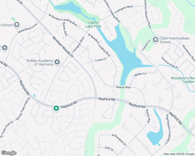 map of restaurants, bars, coffee shops, grocery stores, and more near 28107 Buena Way in Spring