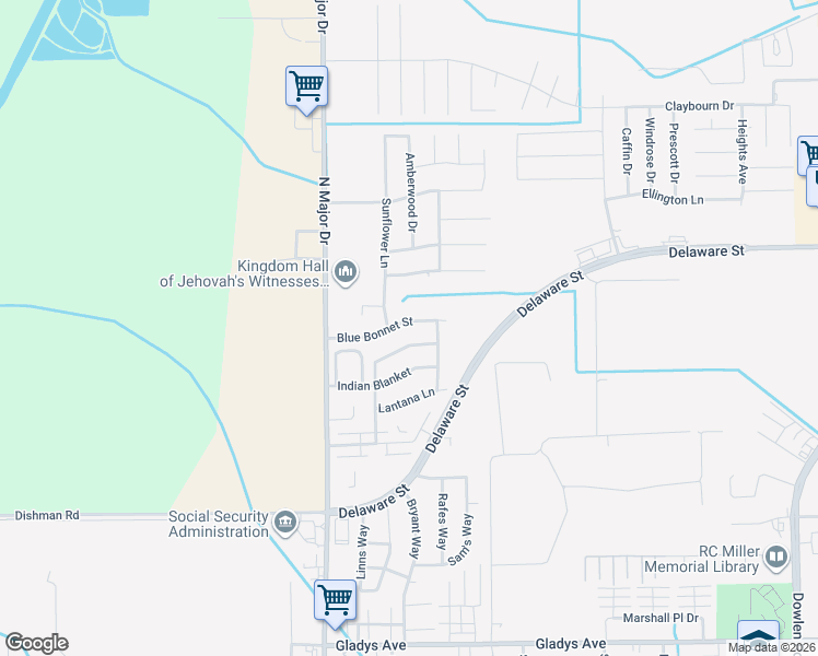 map of restaurants, bars, coffee shops, grocery stores, and more near 7855 Blue Bonnet Street in Beaumont