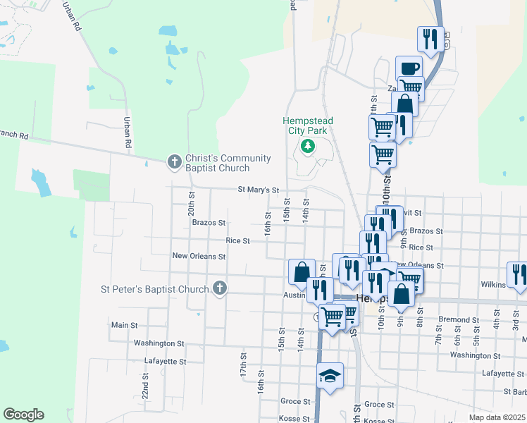 map of restaurants, bars, coffee shops, grocery stores, and more near 301 16th Street in Hempstead