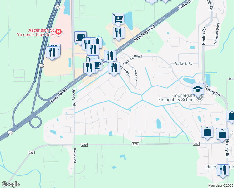 map of restaurants, bars, coffee shops, grocery stores, and more near 1809 Penzance Parkway in Middleburg