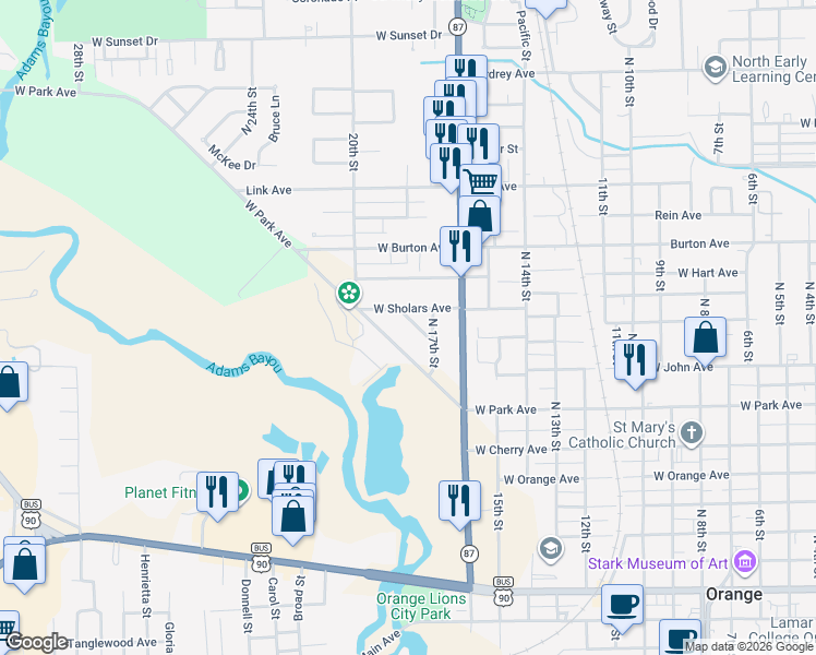 map of restaurants, bars, coffee shops, grocery stores, and more near 2000 West Park Avenue in Orange