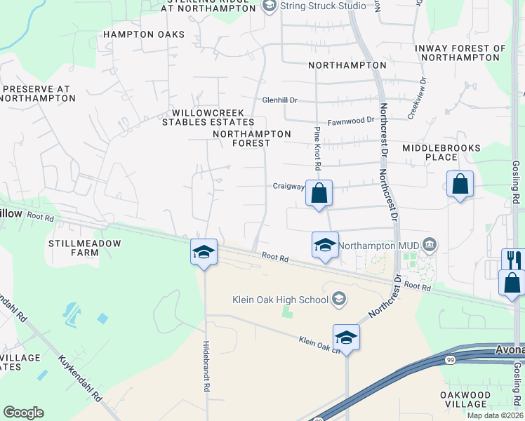 map of restaurants, bars, coffee shops, grocery stores, and more near 6615 Barronton Drive in Spring