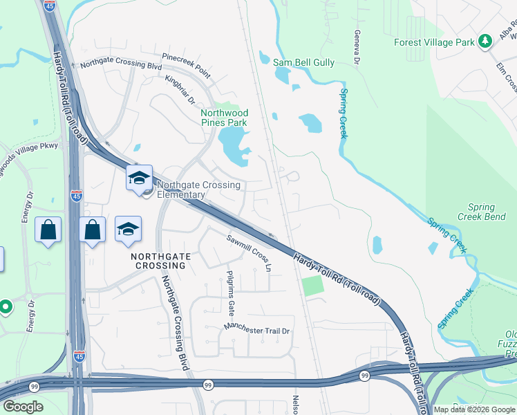 map of restaurants, bars, coffee shops, grocery stores, and more near 738 Cape Cottage Lane in Spring