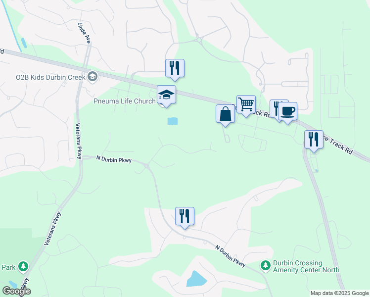 map of restaurants, bars, coffee shops, grocery stores, and more near 560 Saddlestone Drive in Saint Johns