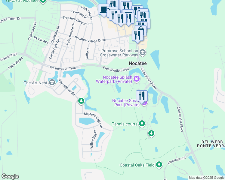 map of restaurants, bars, coffee shops, grocery stores, and more near 115 Tidecrest Parkway in Ponte Vedra Beach