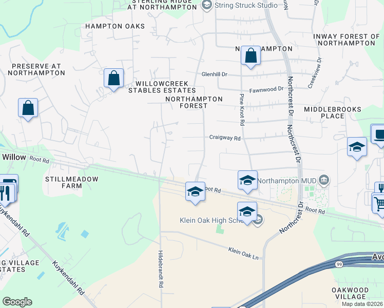 map of restaurants, bars, coffee shops, grocery stores, and more near 6615 Barronton Drive in Spring