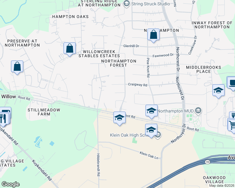 map of restaurants, bars, coffee shops, grocery stores, and more near 6615 Barronton Drive in Spring