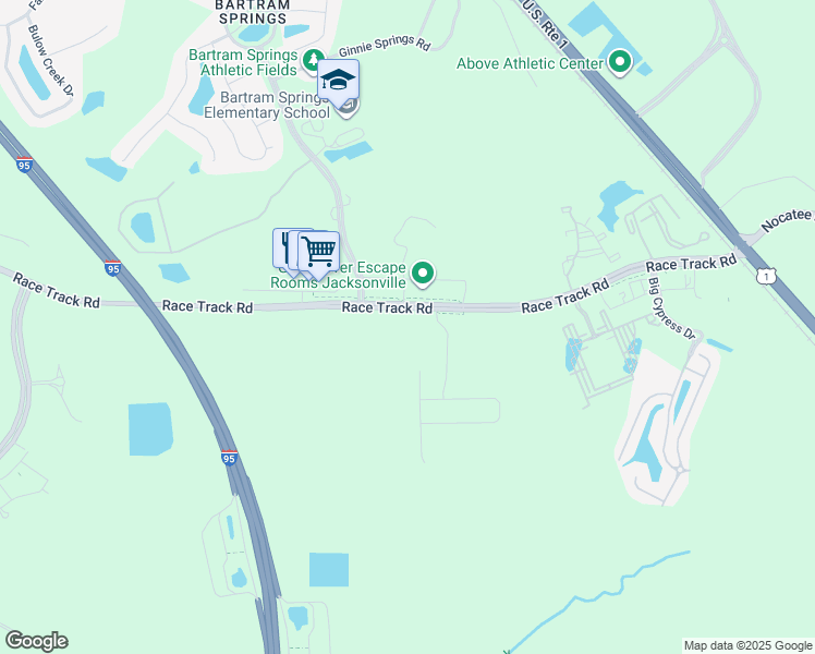 map of restaurants, bars, coffee shops, grocery stores, and more near 6138 Race Track Road in Jacksonville