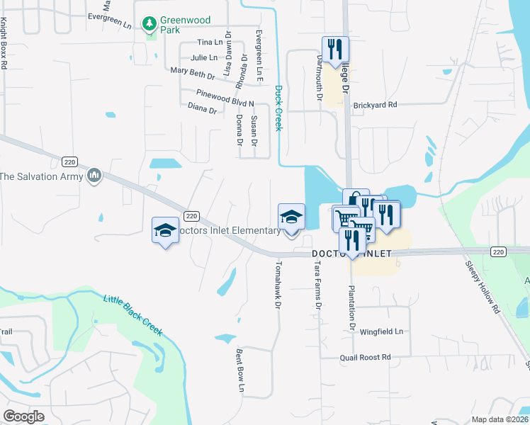 map of restaurants, bars, coffee shops, grocery stores, and more near 2638 County Road 220 in Middleburg