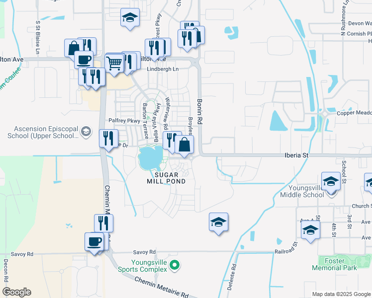 map of restaurants, bars, coffee shops, grocery stores, and more near 200 Prescott Boulevard in Youngsville