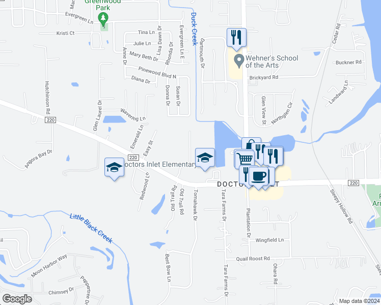 map of restaurants, bars, coffee shops, grocery stores, and more near 2638 County Road 220 in Middleburg
