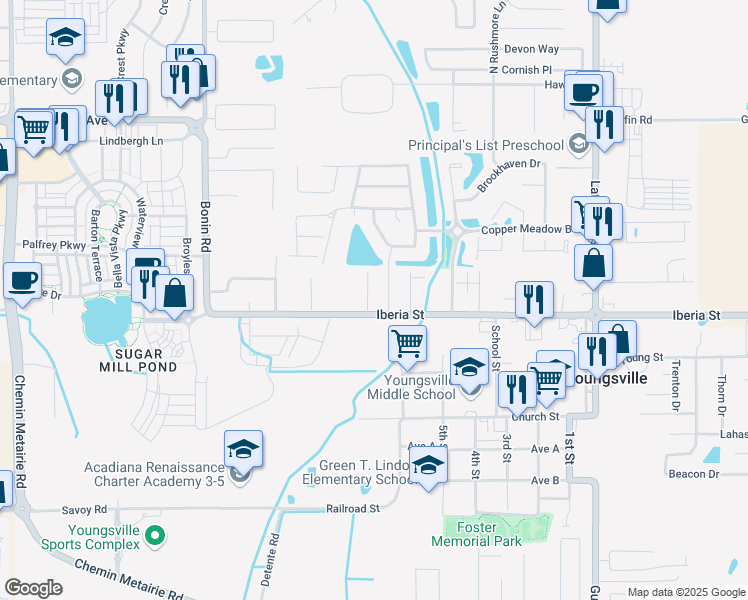 map of restaurants, bars, coffee shops, grocery stores, and more near 110 Cane Field Street in Youngsville